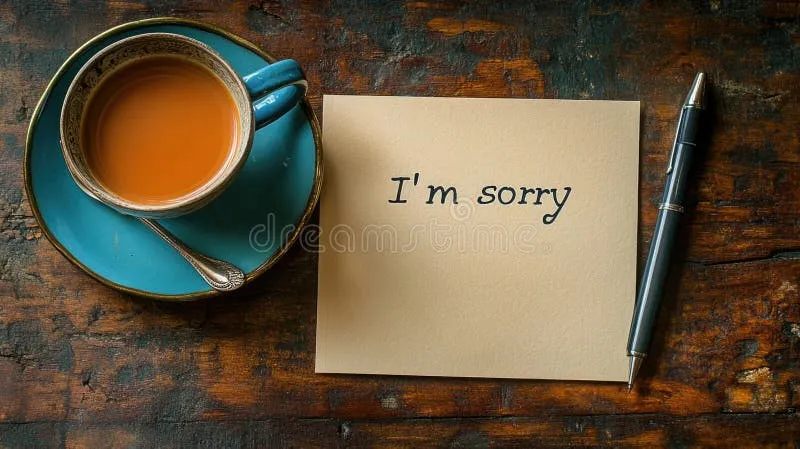 apology-note-pen-tea-cup-rustic-wooden-table-360929813 A simple sincere note of apology can carry more weight than the most expensive gifts