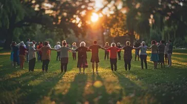 community-bonding-sunset-stockcake The collective impact of small acts of kindness radiating through communities