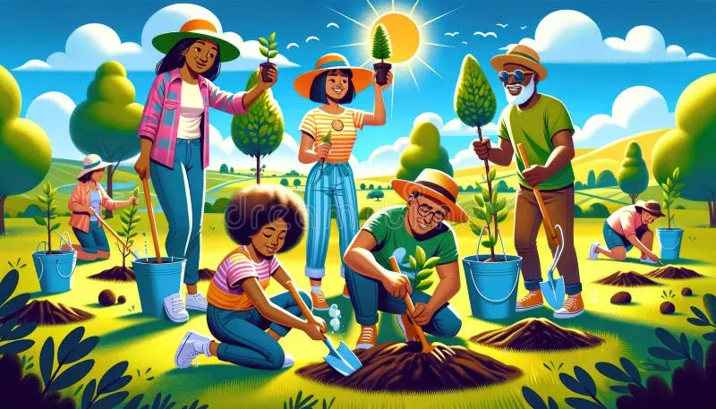illustration-diverse-people-planting-trees-sunny-park-colorful-joyful-community-engaged-tree-clear-day-image-311812120 A single microkindness can ripple outwards inspiring a chain reaction of positive deeds in the community